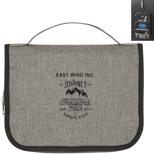 Heathered Gray Polyester Hanging Toiletry Bag