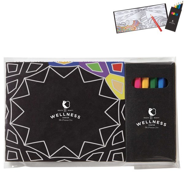Black Cover Adult Coloring Book & 6 Color Pencil Set