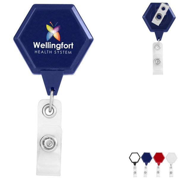 Jumbo Hexagon Retractable Badge Reel, Bull Dog Clip