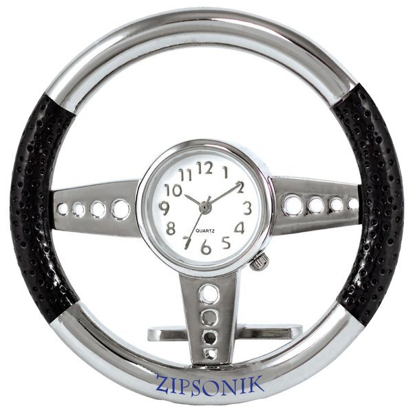 Metal & Black Grip Steering Wheel Clock