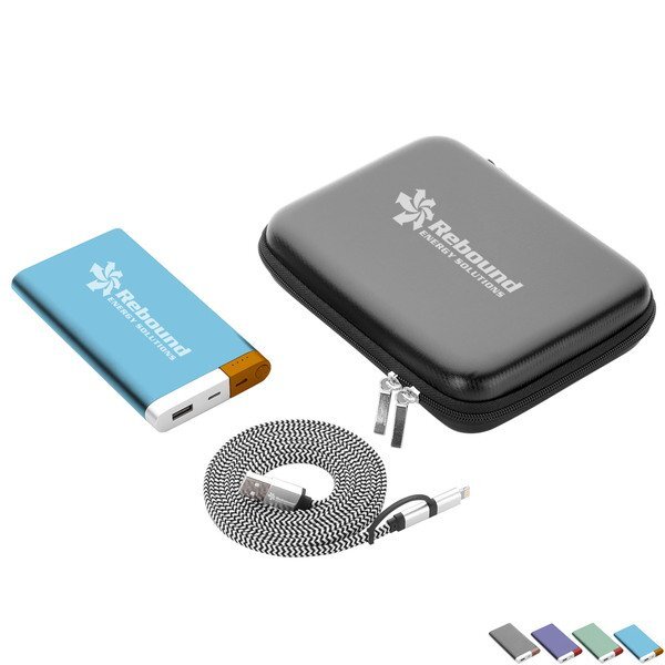 Contemporary Two-Tone Metal Power Bank & 2-in-1 Cable Tech Gift Set, 10000mAh