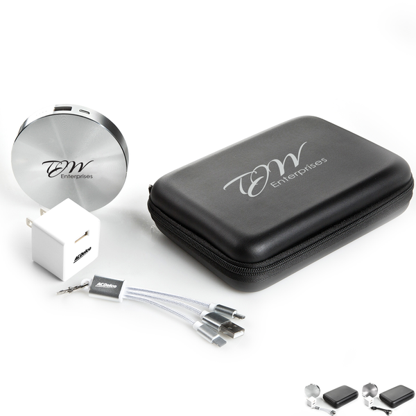 Disc Power Bank w/ 2-in-1 Charging Cable and Wall Adapter, 6000mAh