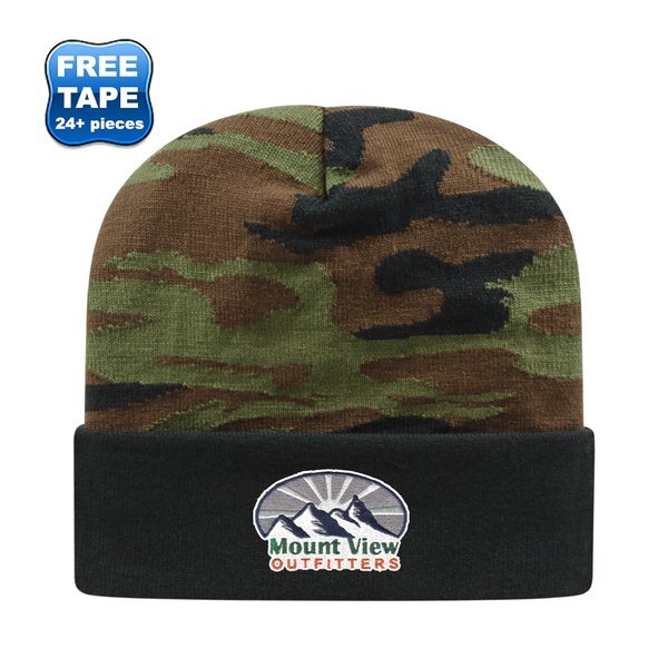 Woodland Camouflage Knit Cap with Cuff
