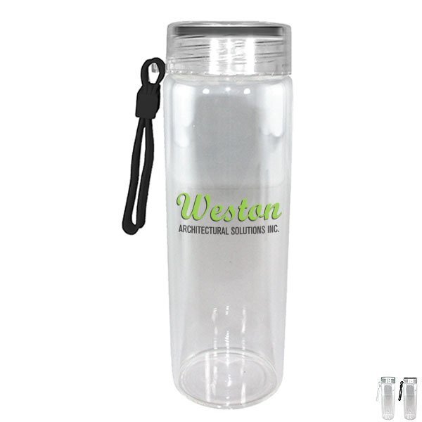 Durable Clear Glass Bottle w/ Screw-on Lid, 20oz., Full Color Imprint