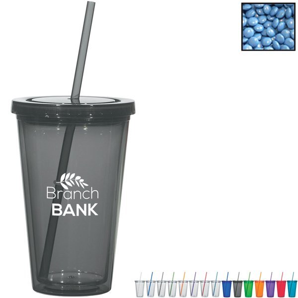 Double Wall Tumbler w/ Corporate Color Chocolates, 16oz.