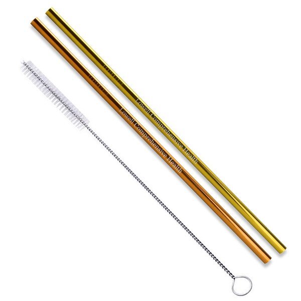 Gold & Copper Stainless Steel Straw Set w/ Cleaning Brush