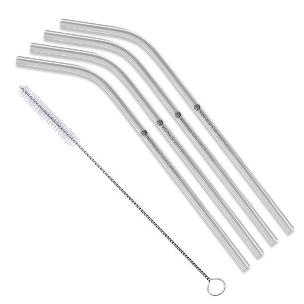 Stainless Steel 4 Piece Bent Straw Set w/ Cleaning Brush