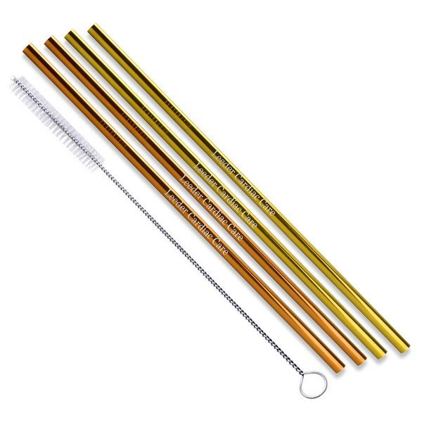 Gold & Copper Stainless Steel 4 Piece Straw Set w/ Cleaning Brush