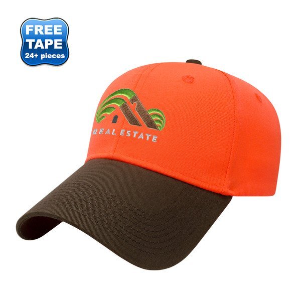 Two Tone Blaze Orange and Brown Cotton Twill Constructed Cap