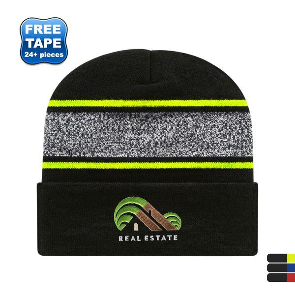 Variegated Striped Knit Cap with Cuff