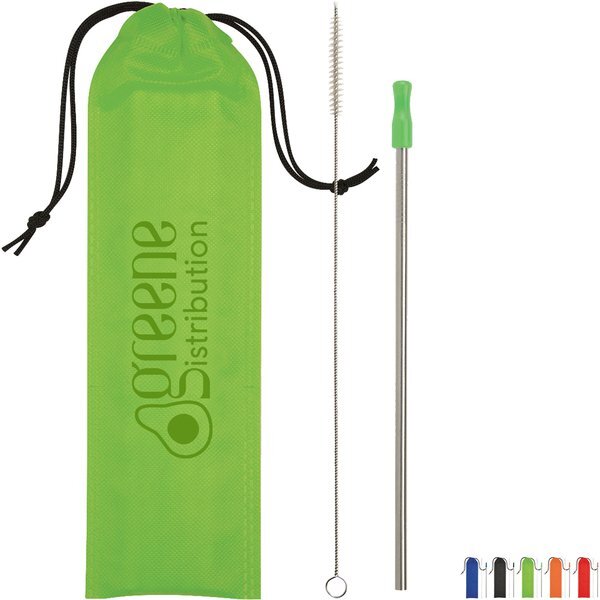 Stainless Steel Straw w/ Cleaning Brush & Pouch