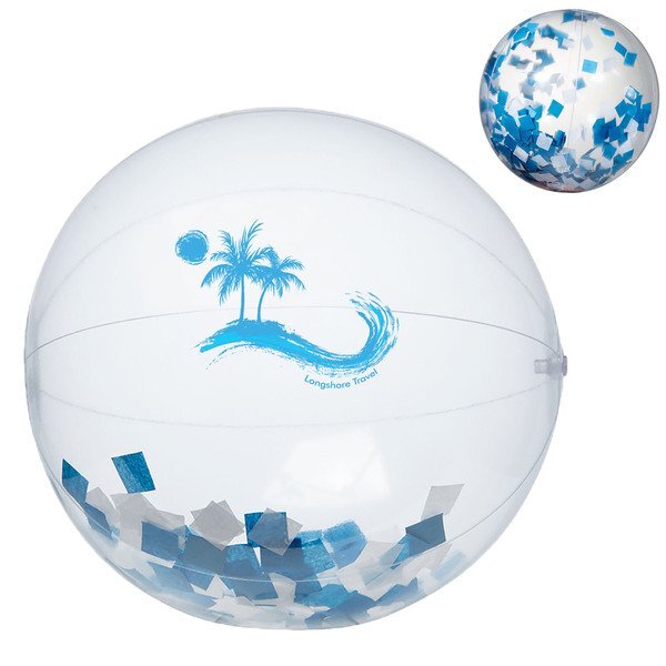 Blue And White Confetti Filled Clear Beach Ball, 16"