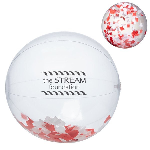 Red And White Confetti Filled Clear Beach Ball, 16"