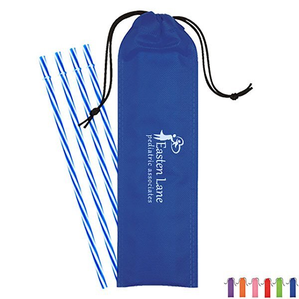 Reusable Straws In Drawstring Pouch, 4 Pack