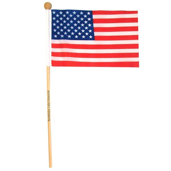 USA Flag with Wood Stick, 4" x 6"