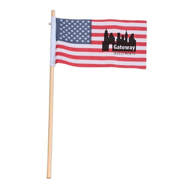 USA Flag with Wood Stick, 3" x 5"