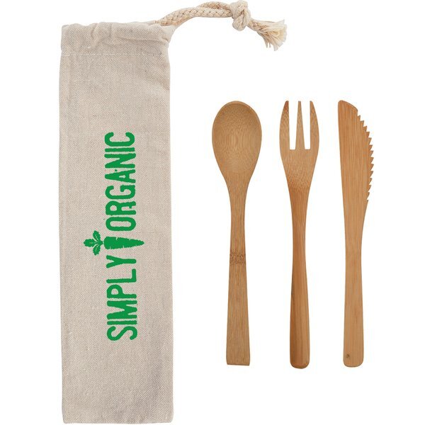 Three-Piece Bamboo Utensil Set in Travel Pouch