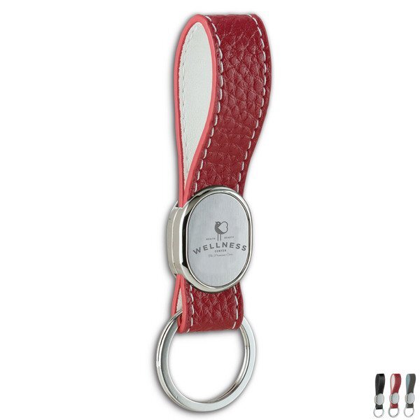 Oblong Metal Key Tag with Leather Handle Strap