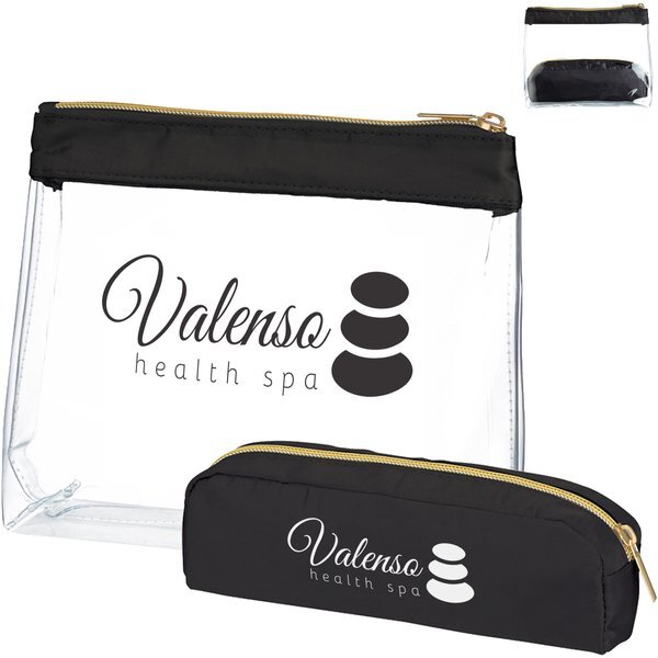Sadie Satin & PVC Cosmetic Bag Set