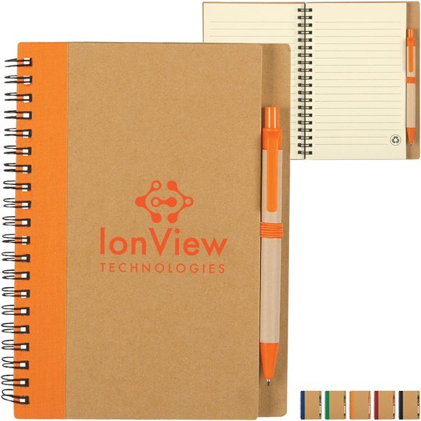 Eco-Inspired Spiral Notebook and Pen Set, 5-1/4" x 7"