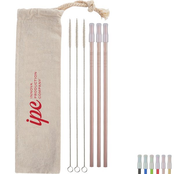 Three-Pack Park Avenue Stainless Straw Kit in Cotton Pouch