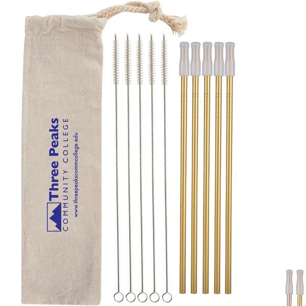 Five-Pack Park Avenue Stainless Straw Kit in Cotton Pouch