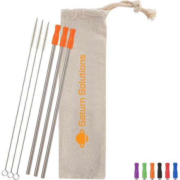 Three-Pack Stainless Straw Kit in Cotton Pouch