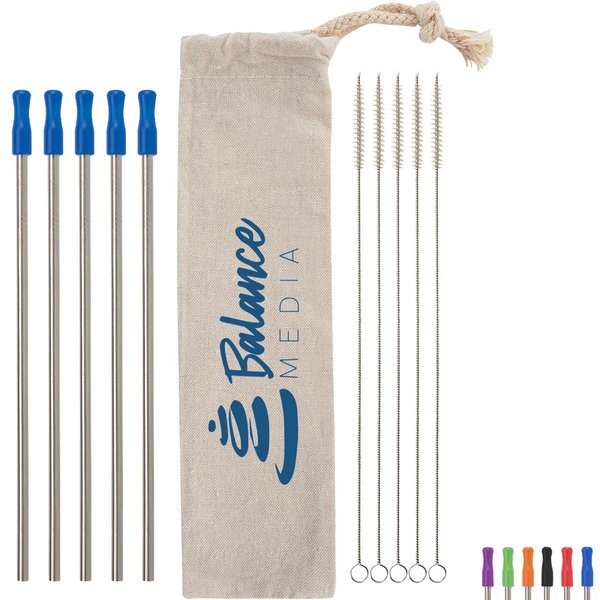 Five-Pack Stainless Straw Kit in Cotton Pouch