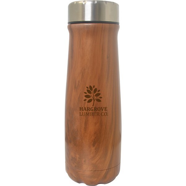 Pexx Wood Tone Double Wall Stainless Steel Bottle, 20oz.