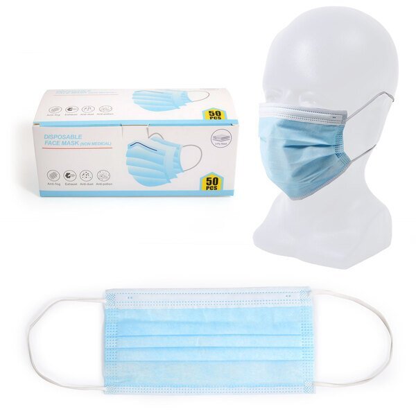 Disposable 3 Layer Protective Face Masks, Pack of 50 - IN STOCK- AS LOW AS .09 EA
