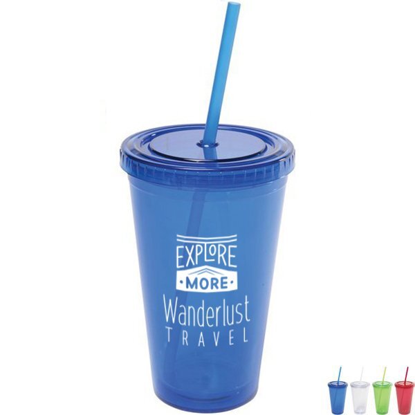 All Pro™ Acrylic Cup w/ Matching Straw, 16 oz.