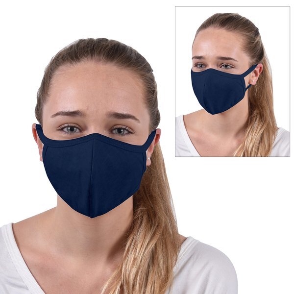 Reusable Washable Double Layer Cotton Poly Face Mask, Navy - IN STOCK