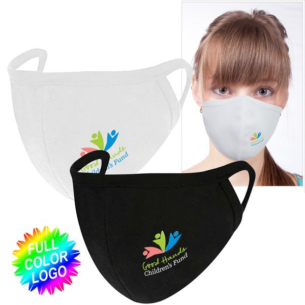 Reusable Washable Double Layer Cotton Poly Face Mask w/ Full Color Imprint