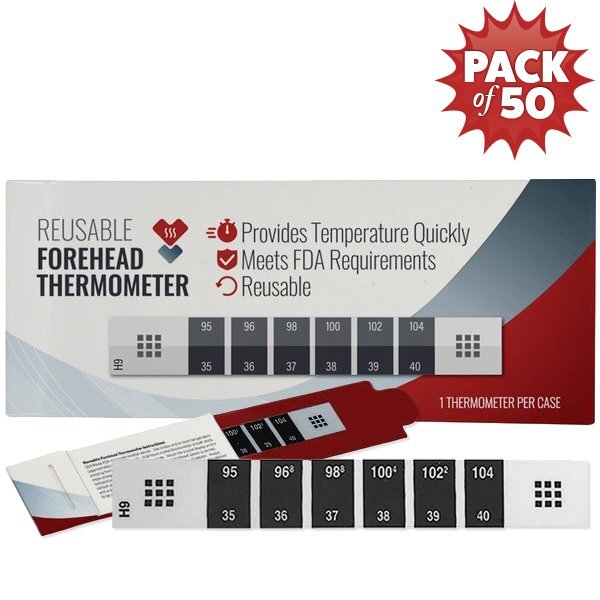 Reusable Forehead Thermometer in Sleeve, 50 Pack - IN STOCK