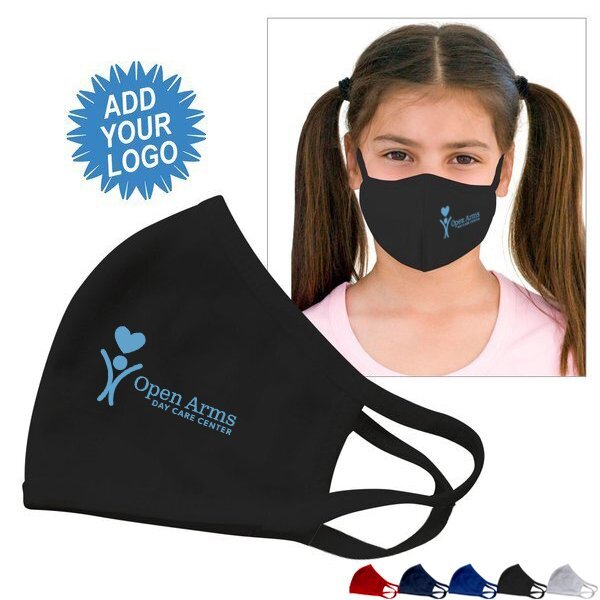 Youth Reusable Double Layer Cotton Poly Face Mask, w/ Screen Print