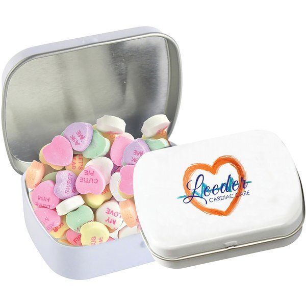 Imprinted Conversation Hearts in Domed Tin