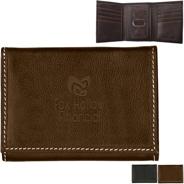 Andrew Philips® Leather Contrast Stitch Tri-Fold Wallet