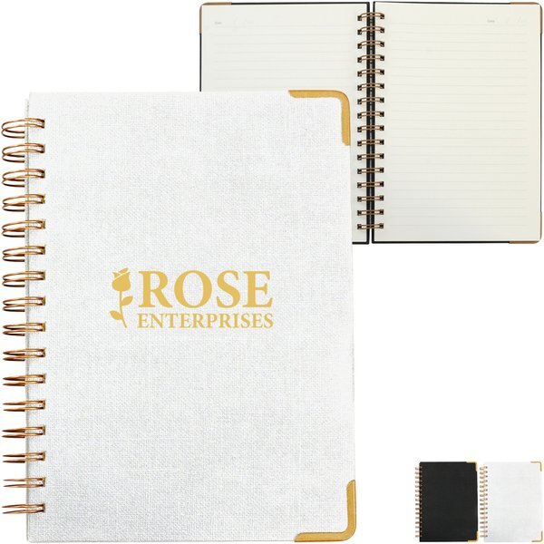 Woven Paper Hardback Metal Accent Notebook, 6" x 8-3/4"