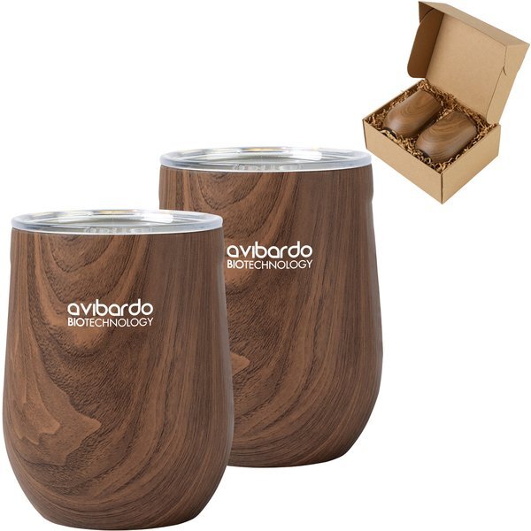 Corkcicle® Stemless Wood Look Wine Cup Gift Set
