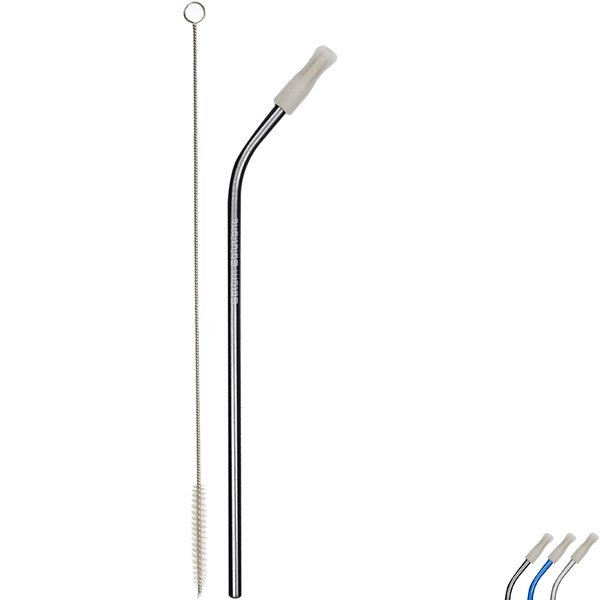 Bent Stainless Steel Straw w/ Cleaning Brush
