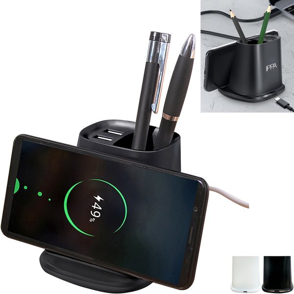 All-Purpose Wireless Charger Pen Holder w/Dual USB Output Ports