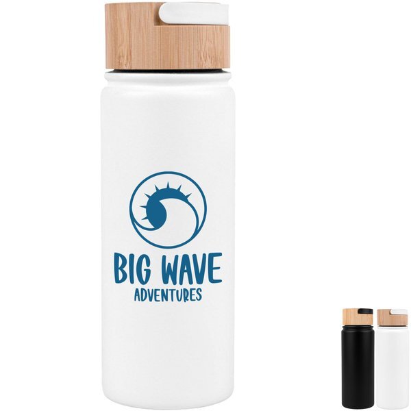 Vacuum Sealed Stainless Steel Water Bottle w/ Bamboo Lid, 20oz.