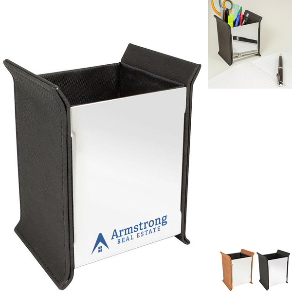 Executive Leatherette Mirrored Pen Holder
