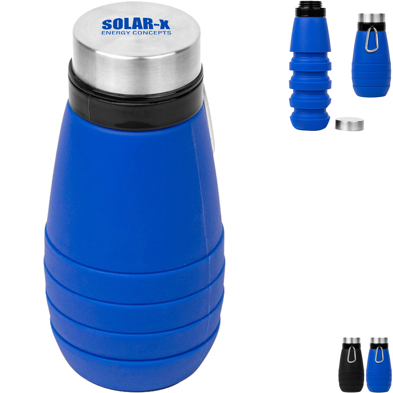 Full Color Custom Collapsible Silicone Water Bottle w/ Carabiner - 23 oz.