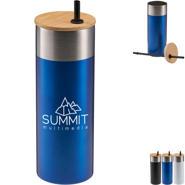 Stainless Steel Tumbler w/ Bamboo Lid & Straw, 20oz.