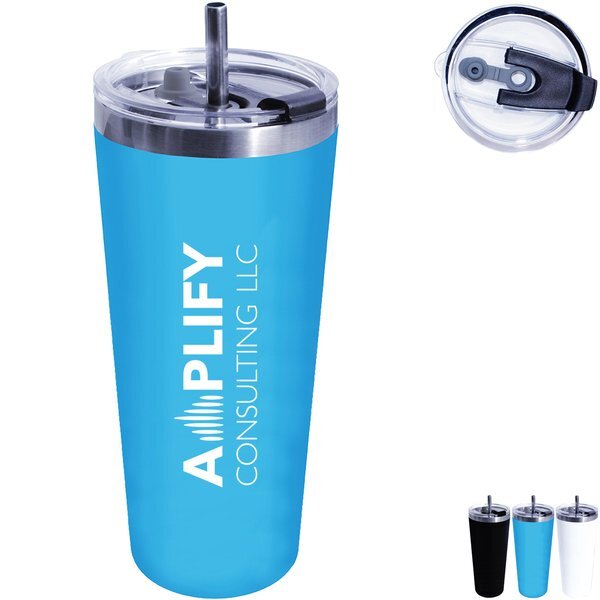 Memphis Vacuum Insulated Tumbler w/ Flip Top Lid & Stainless Steel Straw, 22oz.