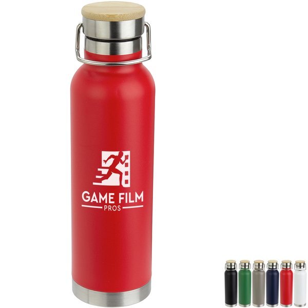 Cusano Vacuum Insulated Stainless Steel Bottle w/ Bamboo Cap, 22oz.