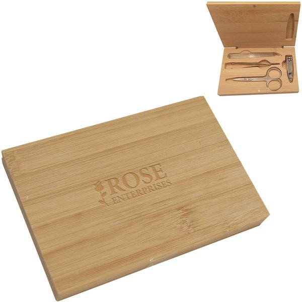 Four-Piece Manicure Set in Bamboo Case
