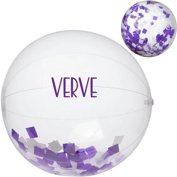 Purple and White Confetti Filled Beach Ball, 16"
