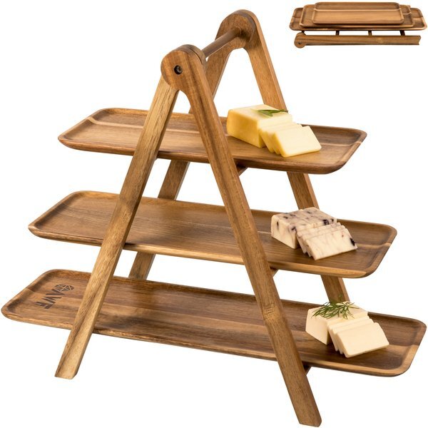 Three-Tiered Acacia Wood Serving Ladder Station